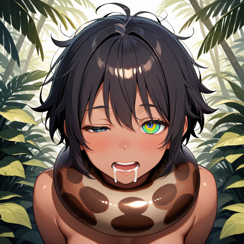 ai_art black_hair drool jungle kaa_eyes looking_at_viewer sleepy snake tagme