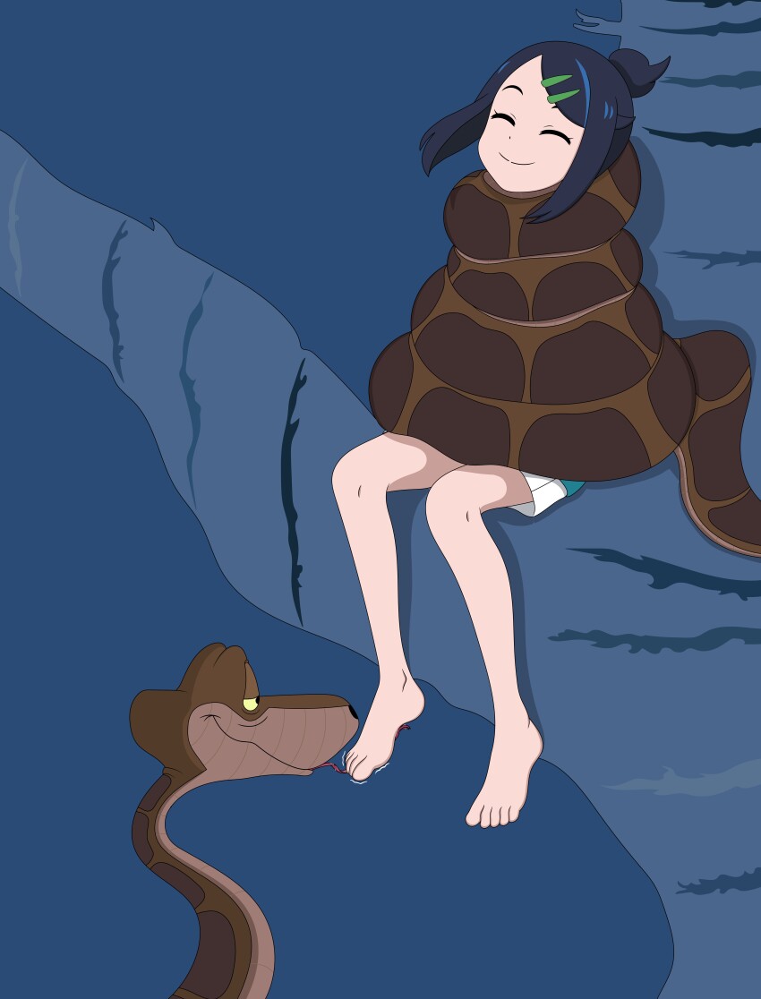 barefoot black_eyes black_hair closed_eyes crossover disney feet femsub happy_trance kaa liko_(pokemon) maledom nintendo pokemon pokemon_(anime) rubio515 sitting smile snake the_jungle_book trees yellow_sclera