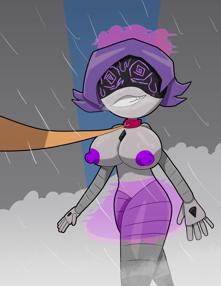 breasts collar femsub glowing_eyes happy_trance leash maid maid_headdress murder_drones purple_hair robot_girl snow tcross uzi_doorman