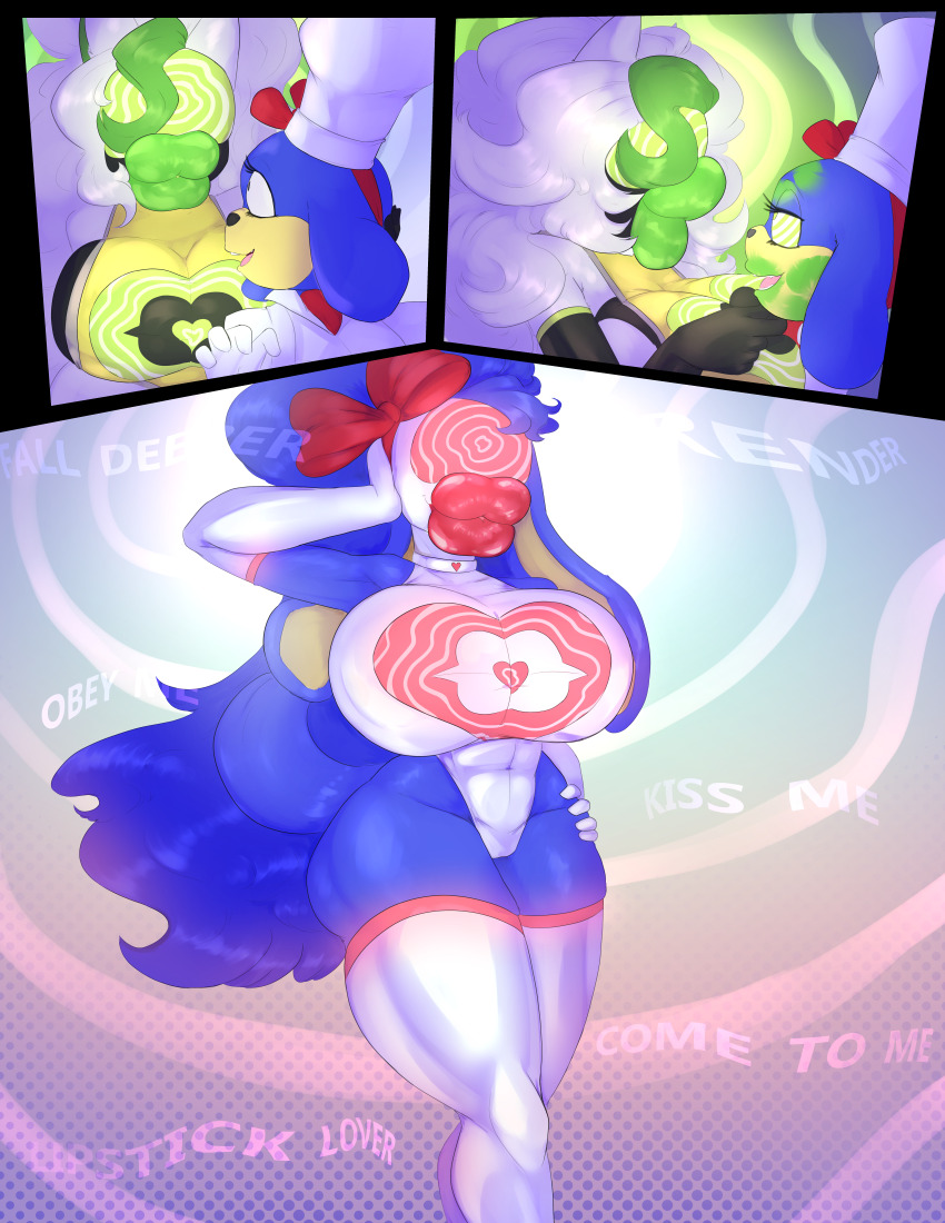 ahegao altered_common_sense alternate_costume animal_ears bikini bottomless brain_drain breasts clothed clothed_exposure collar comic dog_girl drone dronification female_only femsub furry gloves happy_trance huge_breasts hypnotized_hypnotist lip_expansion lipstick looking_at_viewer open_mouth original rubber sauce-guy smile sonic_the_hedgehog_(series) spiral_eyes symbol_in_eyes tech_control toxin visor