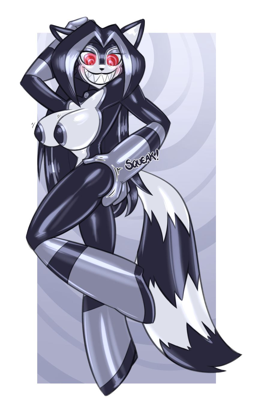 altered_common_sense animal_ears ass_grab barefoot blush bodysuit bottomless breasts curse-m dancer empty_eyes exposed_chest feet female_only furry glowing_eyes happy_trance hypnotic_music latex nipples nude original paws rubber smile spiral_eyes standing symbol_in_eyes tech_control topless