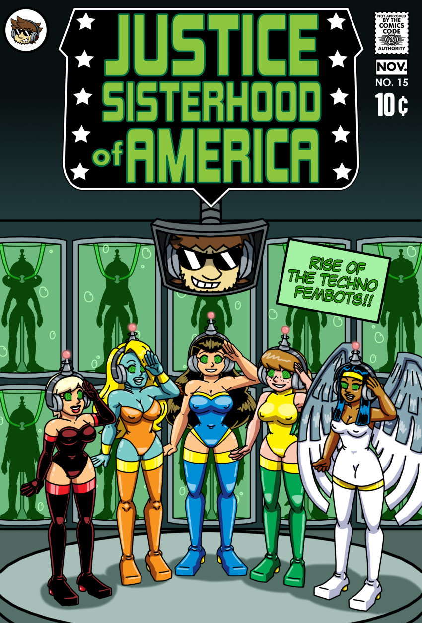 angel_girl antenna black_hair blonde_hair brown_hair columbia_(maggotmike) comic dress erect_nipples_under_clothes fembot freckles green_eyes happy_trance headphones high_heels latex mach_turtle_(maggot_mike) mermaid mermaiden_(maggot_mike) original robotization saluting she-devil_(maggot_mike) spiral_eyes spiralwash_eyes stasis_tank super_hero supertechno324 supertechno324_(character) swimsuit tech_control thigh_boots winged_woman_(maggot_mike) wings