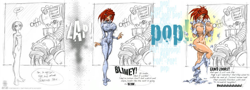 bimbofication breast_expansion femsub jollyjack maledom red_hair scientist tech_control thighhighs transformation