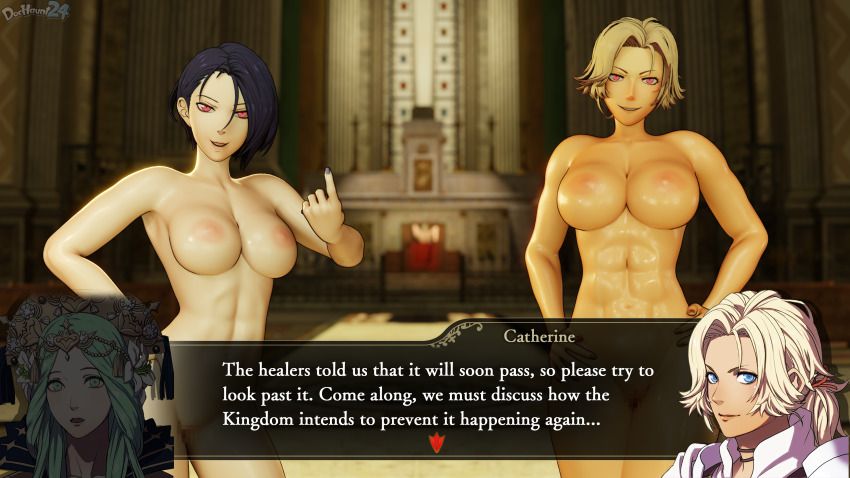 breasts catherine_(fire_emblem) corruption dochaunt english_text femsub fire_emblem fire_emblem_three_houses mercedes_von_martritz nintendo nipples nude rhea_(fire_emblem_three_houses) shamir_nevrand text