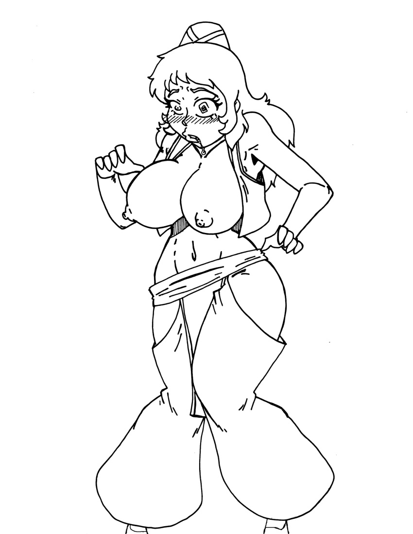 crazycowproductions drool femsub large_breasts lineart long_hair nipples puckered_lips spiral_eyes vest