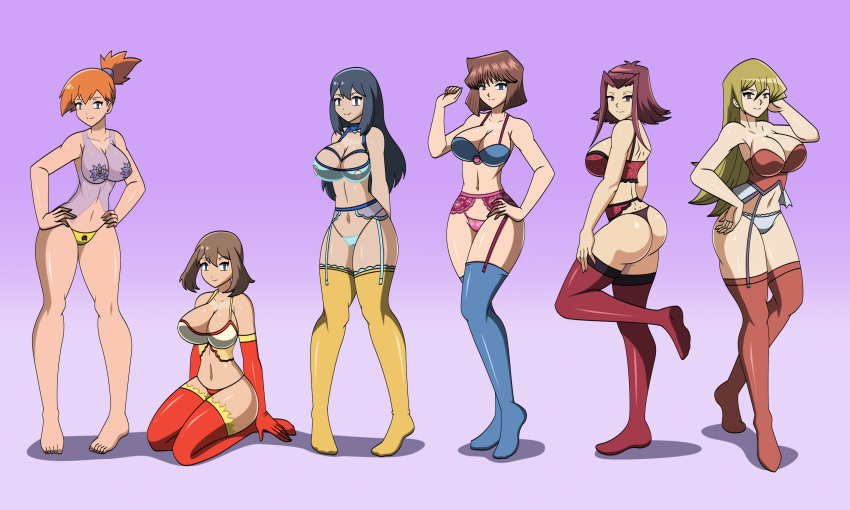 akiza_izinski alexis_rhodes blonde_hair blue_hair brown_hair dawn dlobo777 empty_eyes female_only femsub garter_belt garter_straps kneeling large_ass large_breasts lingerie long_hair may misty multiple_girls multiple_subs nintendo pasties pokemon pokemon_diamond_pearl_and_platinum pokemon_ruby_sapphire_and_emerald ponytail posing red_hair short_hair side_ponytail tea_gardner thighhighs thong yu-gi-oh! yu-gi-oh!_5d&#039;s yu-gi-oh!_gx