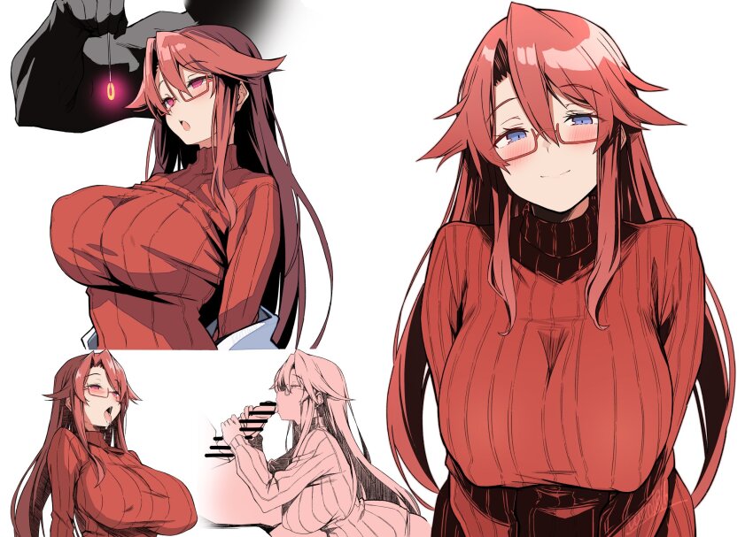 arched_back ass aty batta18th bed before_and_after bent_over blue_eyes blush breasts censored clothed coin collarbone dazed drool empty_eyes erect_nipples erect_nipples_under_clothes erection eyebrows_visible_through_hair faceless_male femsub glasses glowing handjob heart heart_eyes huge_breasts large_breasts large_penis long_hair maledom multiple_views nipples nude open_mouth oral pendulum penis pink_eyes red_hair sex simple_background smile summon_night sweat sweater symbol_in_eyes teacher tongue tongue_out undressing unfocused_eyes white_background