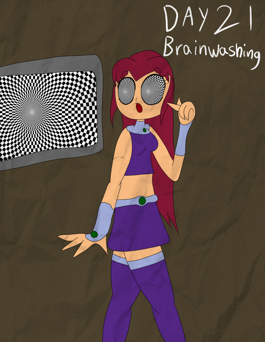 clothed dress expressionless hypnotic_screen hypnovember red_hair starfire symbol_in_eyes tcross teen_titans