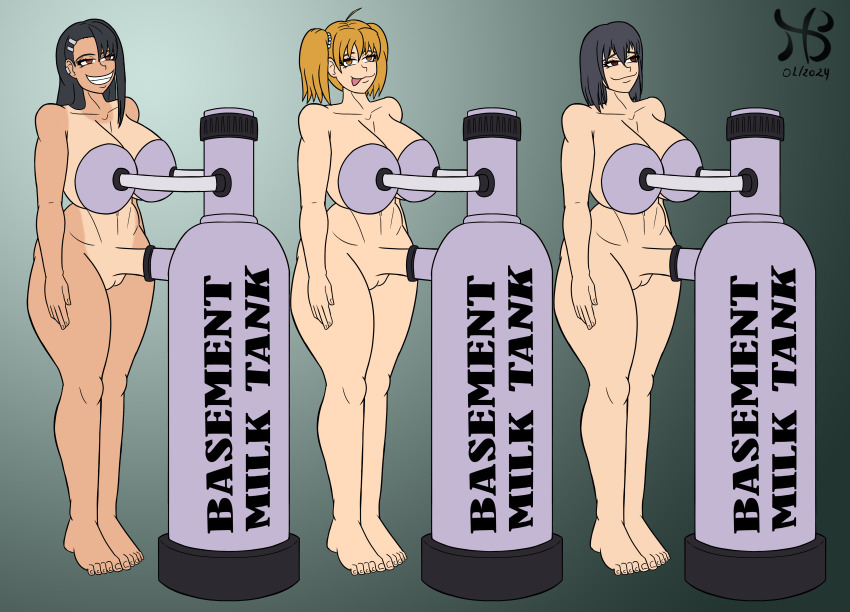 ass black_hair blonde_hair breasts futa_only futanari futasub gradient_background happy_trance hayase_nagatoro hiastobasement ijiranaide_nagatoro-san large_breasts large_penis milking milking_machine misaki_nagatoro multiple_futa multiple_subs penis penis_milking pussy smile standing tan_lines text tongue tongue_out yoshi_(ijiranaide_nagatoro-san)