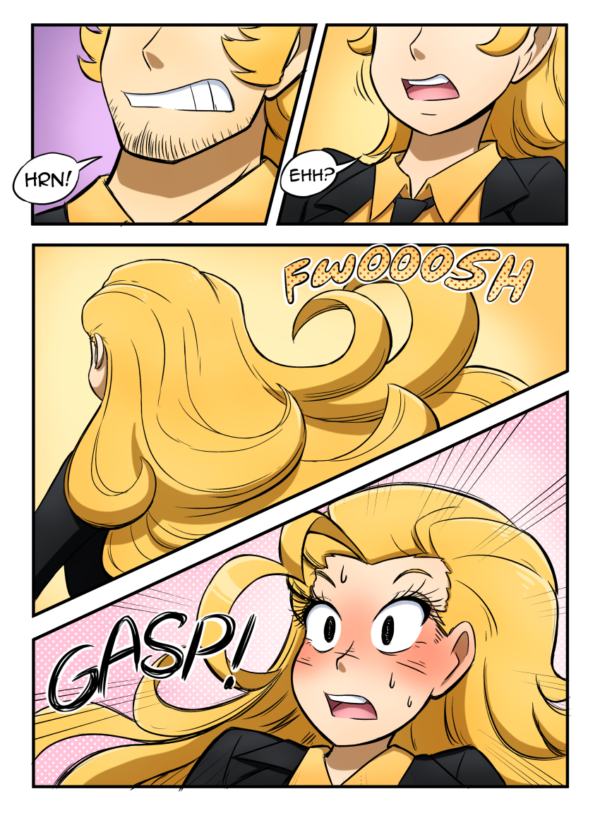 blonde_hair blush comic hair_growth kobi94 long_hair magic original text transformation transgender