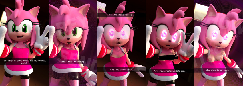 3d absurdres amy_rose before_and_after breasts breasts_outside caption cleavage direct_upload expressionless female_only femsub furry gloves glowing_eyes green_eyes headband heavy_eyelids leggings looking_at_viewer maledom nipples open_mouth pink_eyes pink_hair pink_skin resisting selfie short_hair shorts smile snapchat sonic_the_hedgehog_(series) spiral spiral_eyes spiralrose23 sportswear standing text tight_clothing v