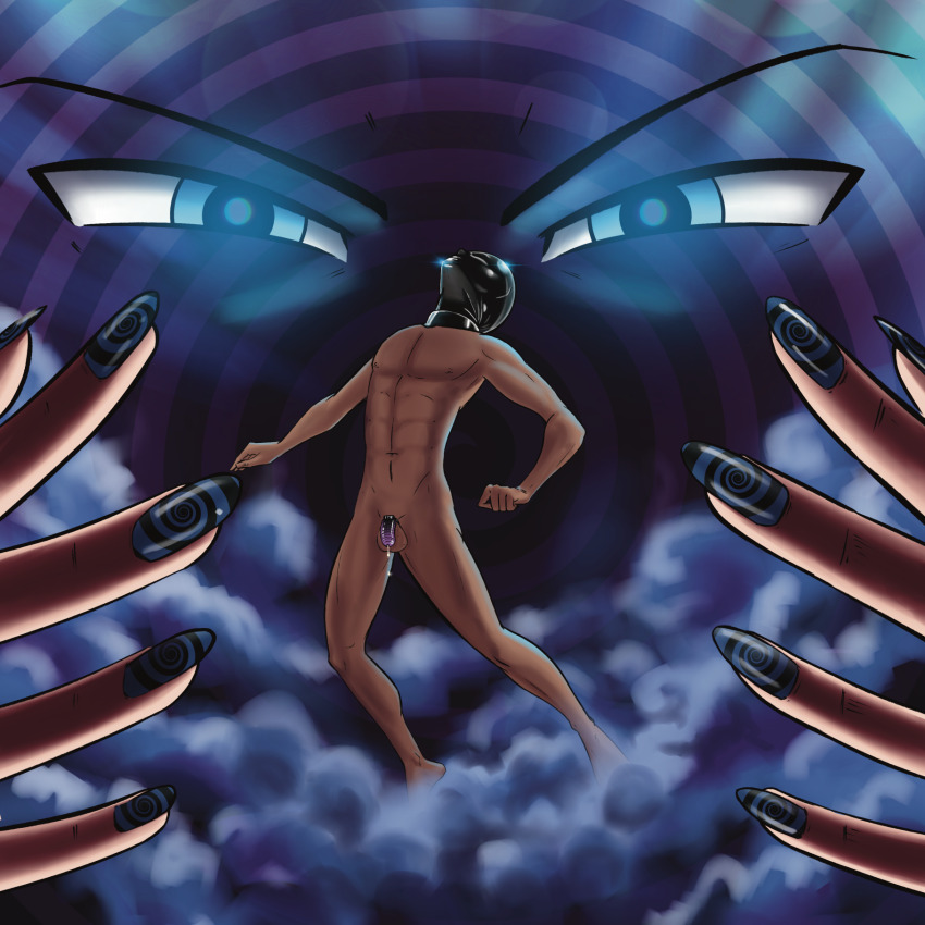 chastity femdom glowing glowing_eyes godofurii hypnotic_eyes latex malesub original precum shibby_says