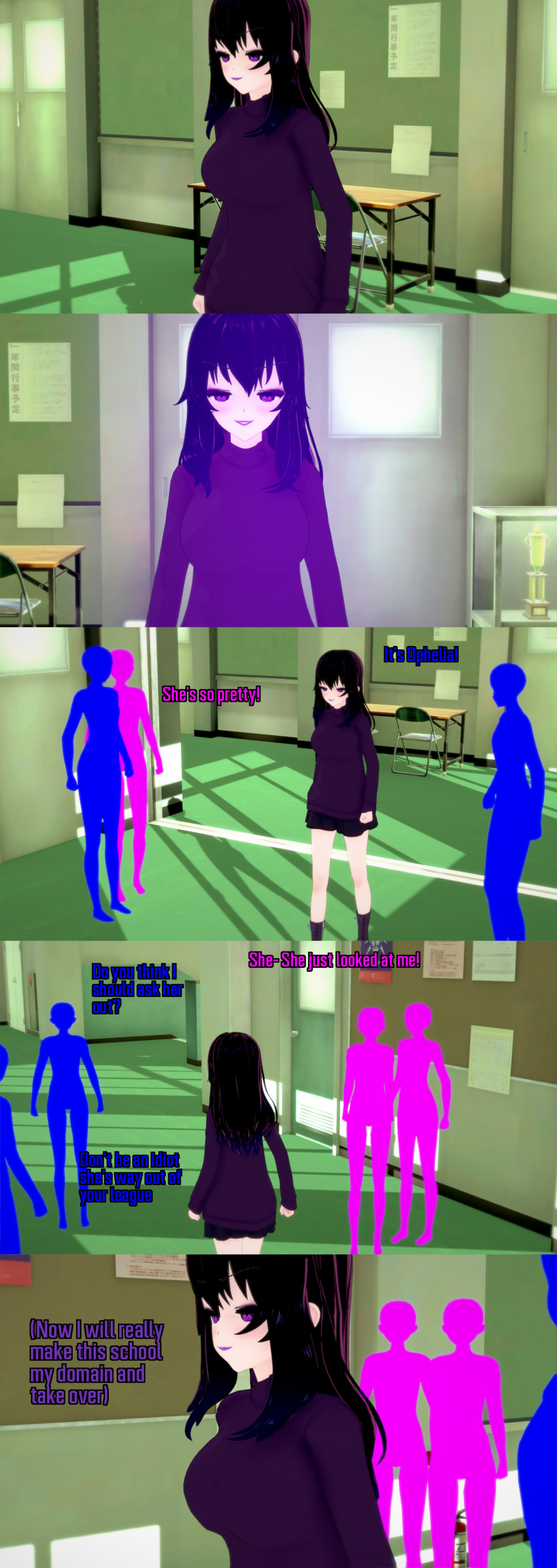absurdres black_hair clothed dialogue english_text femdom femsub long_hair malesub multiple_boys multiple_girls multiple_subs ophelia's_dollhouse ophelia_(ophelia's_dollhouse) purple_eyes text zenin1