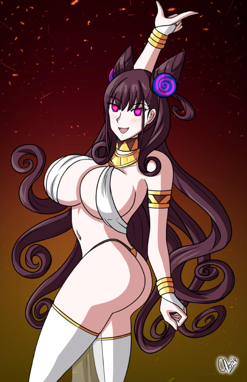 alerith alternate_costume ass bare_shoulders blush breasts brown_hair command_seal dancer dancing fate/grand_order fate_(series) female_only femsub happy_trance heart heart_eyes large_ass large_breasts large_hips long_hair looking_at_viewer midriff murasaki_shikibu navel smile spiral symbol_in_eyes thick_thighs thighhighs thighs