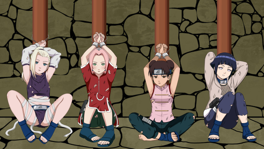 black_hair blonde_hair blue_eyes brown_eyes brown_hair doggos_doujins empty_eyes expressionless female_only femsub green_eyes hinata_hyuuga ino_yamanaka loli multiple_girls multiple_subs naruto_(series) pink_eyes pink_hair restrained sakura_haruno short_hair tenten