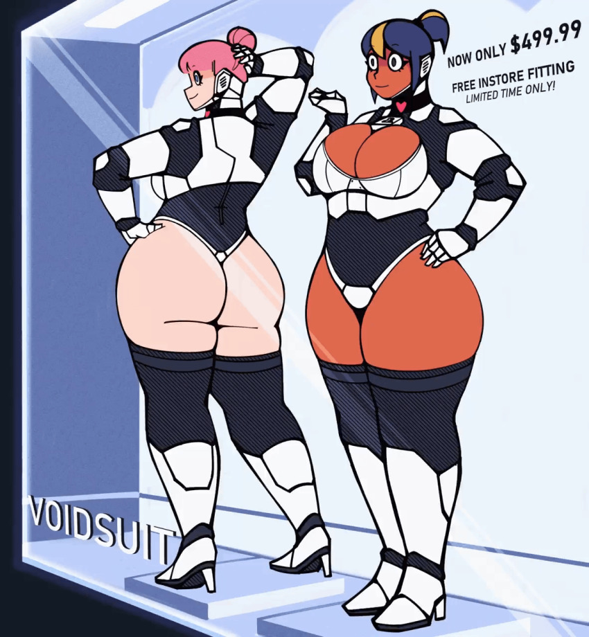 animated animated_gif ass bangs black_hair blonde_hair cdlum display empty_eyes expressionless female_only femsub glass hair_buns hand_on_hip heart high_heels huge_ass huge_breasts hypnosuit_(cdlum) hypnotic_clothing maple_(cdlum) multicolored_hair multiple_girls multiple_subs original pear_(cdlum) pink_hair ponytail posed sale single_hair_bun smile standing tech_control thighhighs