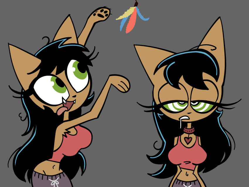 before_and_after black_hair breasts cat_ears cat_girl collar drool expressionless female_only femsub furry heavy_eyelids jpxfrd16777216 kaa_eyes kitty_katswell midriff navel ring_eyes tagme tank_top tuff_puppy