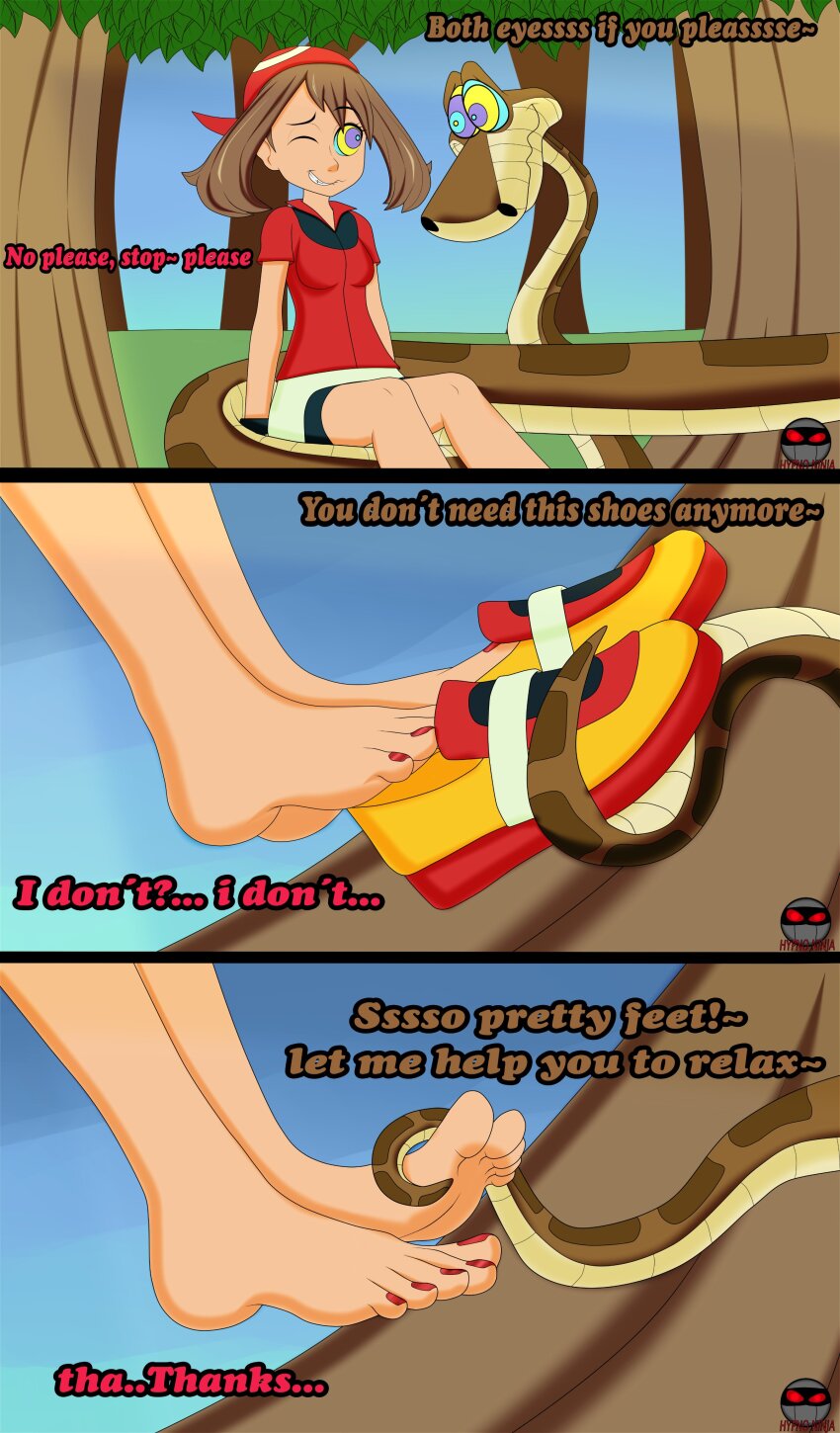 brown_hair comic disney feet femsub foot_focus hypno_ninja hypnotic_eyes kaa kaa_eyes may nintendo pokemon text the_jungle_book
