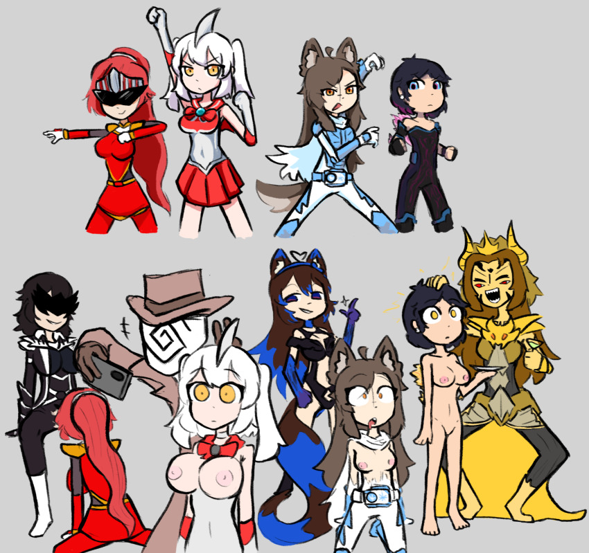 ahoge animal_ears armor before_and_after black_hair blue_eyes bodysuit boots breasts brown_hair cape cell_phone coat collar collarbone defeated drool earpiece electricity empty_eyes evil_smile exposed_chest expressionless femdom femsub ferret_girl finger_snap gloves grey_background hair_covering_one_eye hiroko_kuuga_(electrickronos) horns kaede_(skecchyartist) kneeling large_breasts laughing layla_(swirlylayla) long_hair magic magical_girl maledom mask melanie_(thehguy) mr.h_(electrickronos) multicolored_hair multiple_doms multiple_girls multiple_subs nipples nude open_clothes open_mouth oral orange_eyes original ponytail posing queen_ghivelia_(swirlylayla) ribbon scarf scarlet_(thehguy) short_hair simple_background skecchyartist skirt standing super_hero tail topless twintails very_long_hair visor white_hair wolf_girl yellow_eyes yellow_skin yuri