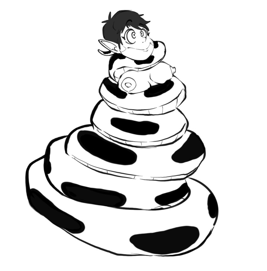 breasts calypso_(hypnolordx) elf_ears female_only femsub happy_trance kaa_eyes nipples original self_coil short_hair sketch snake_girl sodapop