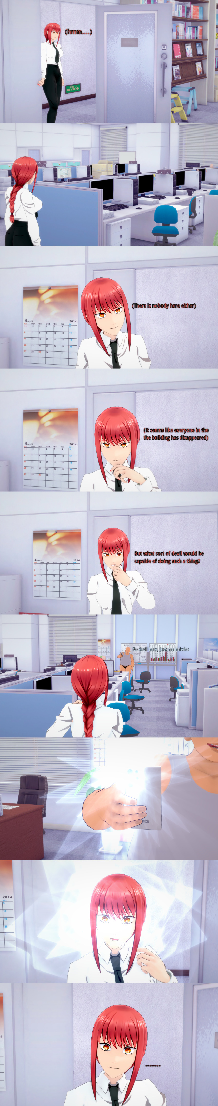 absurdres bald chainsaw_man chubby clothed dialogue english_text fat femsub makima_(chainsaw_man) maledom no_eyes phone red_hair ring_eyes sugus text ugly_bastard yellow_eyes