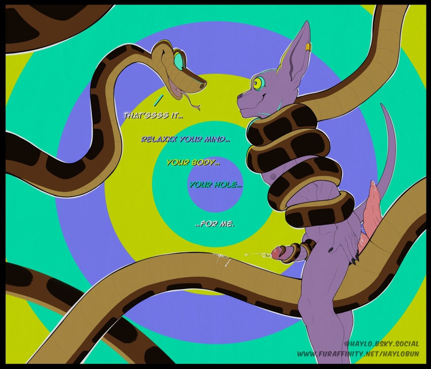 anal beerus coils crossed_eyes cum disney dragon_ball dragon_ball_super dragon_ball_z english_text erection haylothebun hypnotic_eyes kaa kaa_eyes male_only malesub penis ring_eyes smile snake_penis spiral_background tail tail_sex tailjob text the_jungle_book yaoi