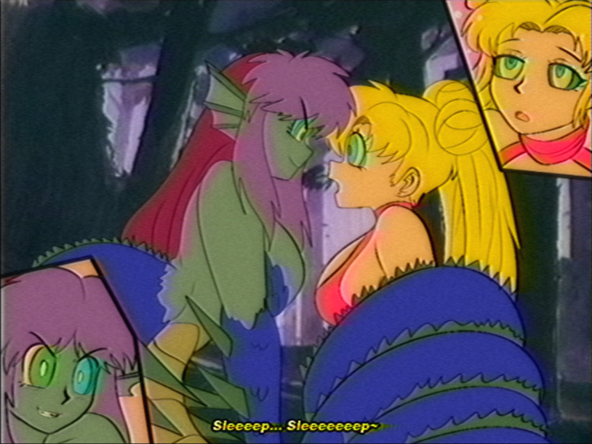 blonde_hair bra character_request choker cleavage coils complex_background dazed eyebrows_visible_through_hair female_only femdom femsub forest green_skin heavy_eyelids kaa_eyes large_breasts leaning_forward long_hair lueduar multicolored_hair multiple_views naga_girl open_mouth purple_hair red_hair restrained sailor_moon sailor_moon_(series) scales scalie smile trees twintails underwear