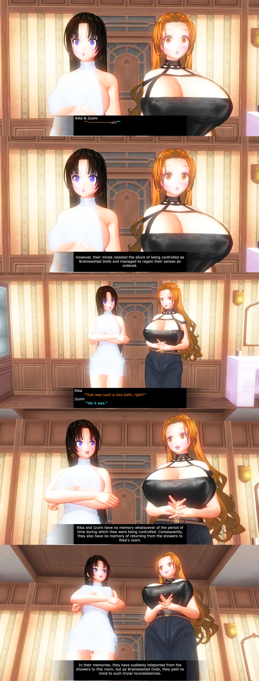 3d absurdres awakening black_hair brown_hair custom_maid_3d_2 female_only femsub hard_translated huge_breasts izumi_(made_to_order) kamen_writer_mc long_hair multiple_girls multiple_subs rika_(made_to_order) sequence translated