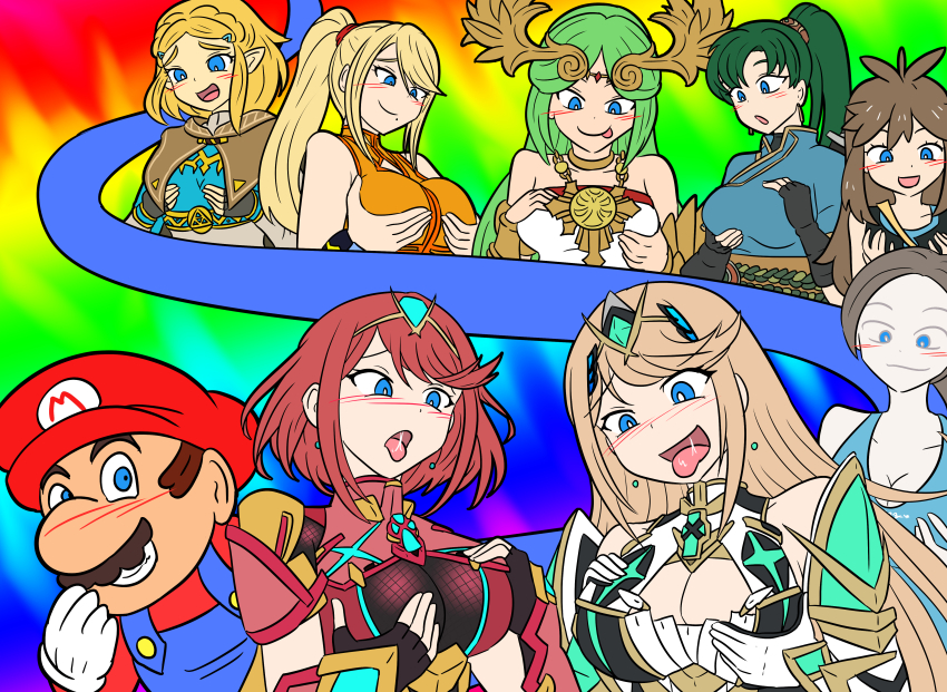 black_hair blonde_hair blue_eyes blush breasts breath_of_the_wild brown_hair cleavage comic crossover drool earrings evil_smile femsub fingerless_gloves fire_emblem fire_emblem_the_blazing_blade ghost gloves green_hair hand_on_head happy_trance hat holding_breasts kid_icarus large_breasts leaf_(pokemon) long_hair looking_at_viewer lyndis maledom mario metroid metroid_(series) multiple_girls multiple_subs mustache mythra_(xenoblade) necklace nintendo open_mouth palutena pokemon pokemon_red_green_blue_and_yellow ponytail possession princess_zelda pyra_(xenoblade) red_hair samus_aran short_hair smile super_mario_bros. super_mario_bros._wonder tears_of_the_kingdom the_legend_of_zelda tongue tongue_out vel white_skin wii_fit wii_fit_trainer xenoblade_chronicles xenoblade_chronicles_2