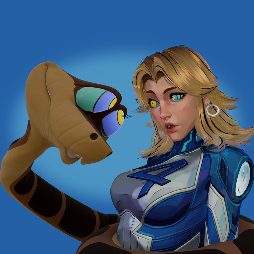 blonde_hair blue_background bodysuit bondage coils disney earrings fantastic_four femsub hypno_ninja kaa kaa_eyes maledom marvel_comics marvel_rivals milf snake super_hero susan_storm the_jungle_book