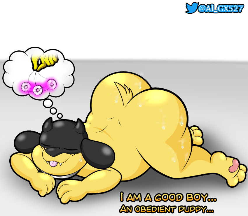 al_gx all_(al_gx) ass bottomless chubby dialogue dream femboy furry good_sub_conditioning happy_trance hypno large_ass male_only malesub nintendo nude pendulum pokemon riolu sleeping sweat text topless yaoi yellow_skin