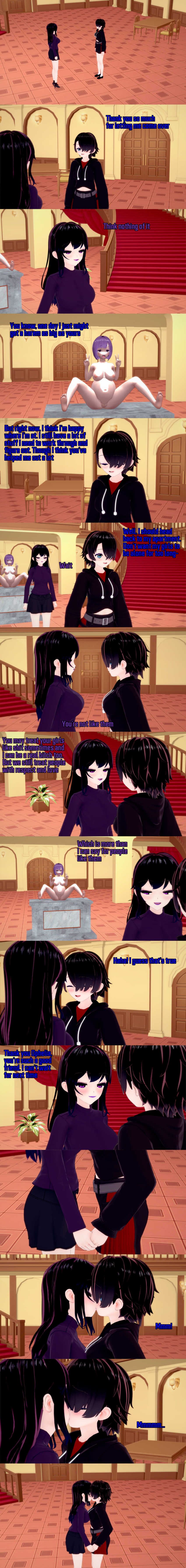 3d absurdres black_hair blue_eyes breasts closed_eyes clothed dialogue double_v english_text female_only femdom femsub hair_covering_one_eye kissing kurai_(witch) lia_(ophelia's_dollhouse) long_hair multiple_girls nipples nude ophelia's_dollhouse ophelia_(ophelia's_dollhouse) pregnant purple_eyes purple_hair pussy short_hair statue text v witch_(mad_jacks) yuri zenin1