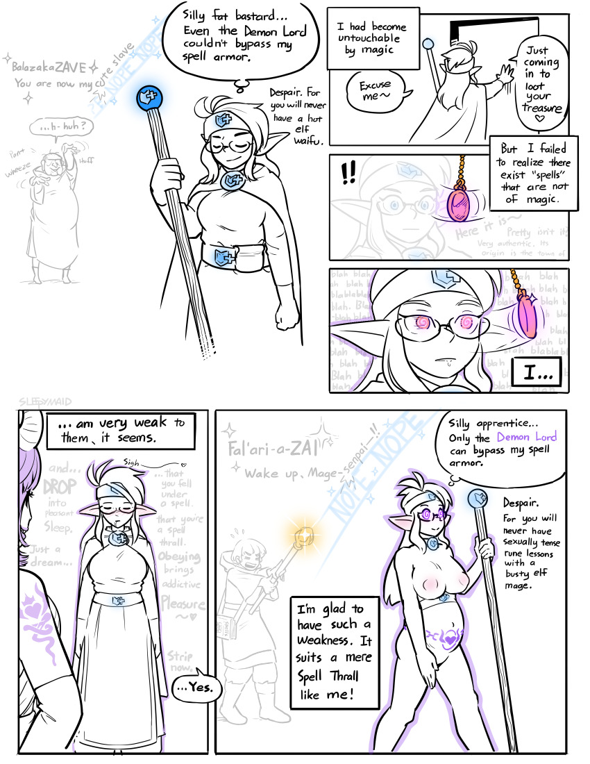 blush breasts drool elf elf_ears glasses glowing happy_trance horns magic original pendulum sleepymaid ugly_bastard