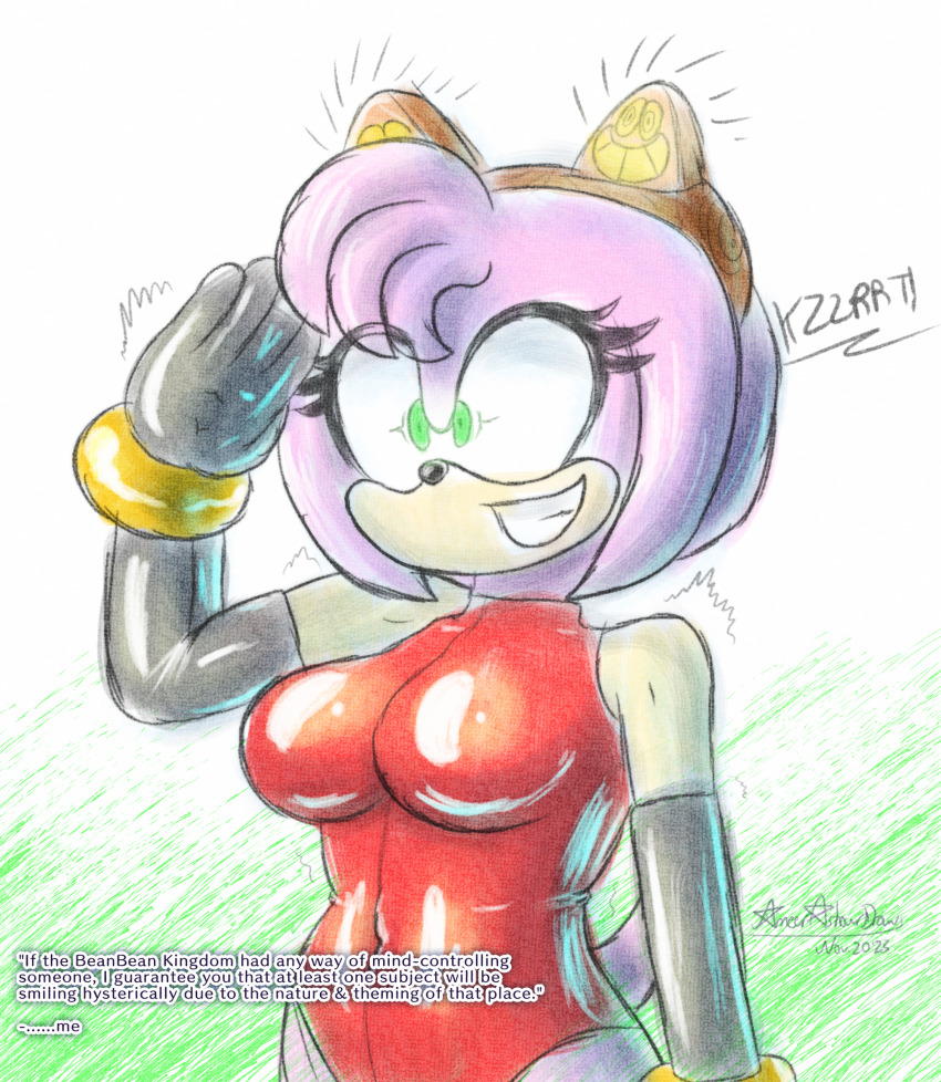 absurdres altered_common_sense alternate_costume ameerashourdraws amy_rose animal_ears antenna bodysuit boots bracelet clothed empty_eyes expressionless female_only fembot femsub furry gloves happy_trance hedgehog_girl latex open_mouth rubber saluting smile solo sonic_the_hedgehog_(series) standing standing_at_attention swimsuit symbol_in_eyes tech_control uniform