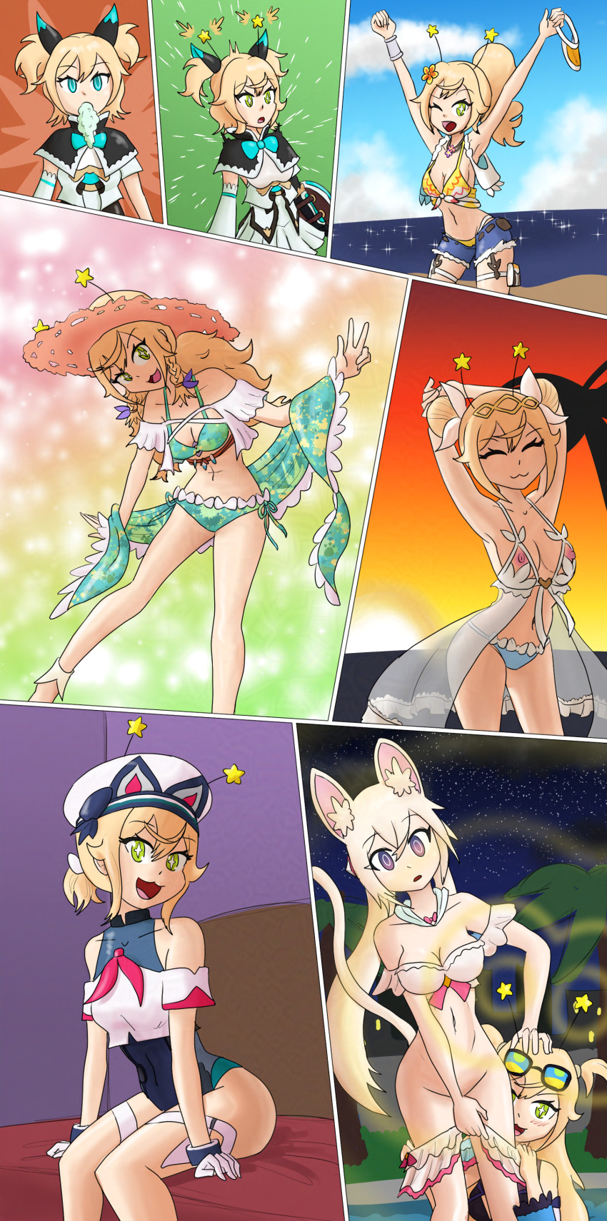 alternate_costume alternate_form alternate_hairstyle antenna_(biology) arms_above_head arms_behind_back bappy_(hypnolandom) bare_legs bare_shoulders beach bikini bikini_bottom bikini_top blue_eyes blush breasts_outside celtie_(world_flipper) closed_eyes clothed comic cygames exposed_chest expressionless eye_color_change fairy female_only femdom femsub glasses glasses_on_head green_eyes happy_trance hat legs long_hair looking_at_viewer midriff mythkaz navel night nipples one_eye_open original outdoors ponytail possession pov pov_sub purple_eyes pythika_(world_flipper) ring_eyes short_hair shorts sitting smile smoke sunglasses swimsuit tagme tail trees twintails undressing v very_long_hair wink world_flipper