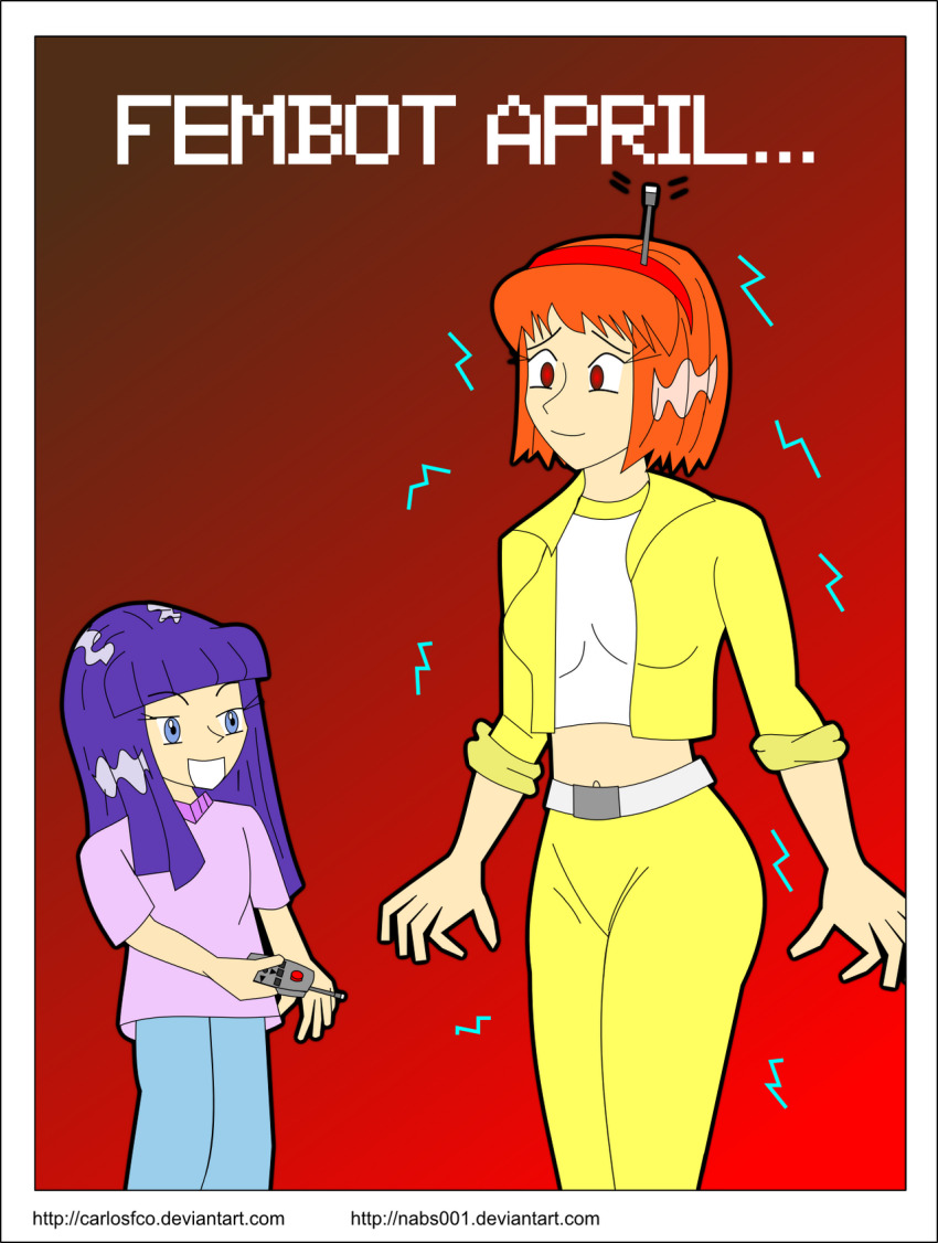 april_o&#039;neil carlosfco comic cover fembot femdom femsub kigi_(carlosfco) long_hair nabs001 nabs001_(colorist) orange_hair original purple_hair remote_control short_hair tech_control teenage_mutant_ninja_turtles text