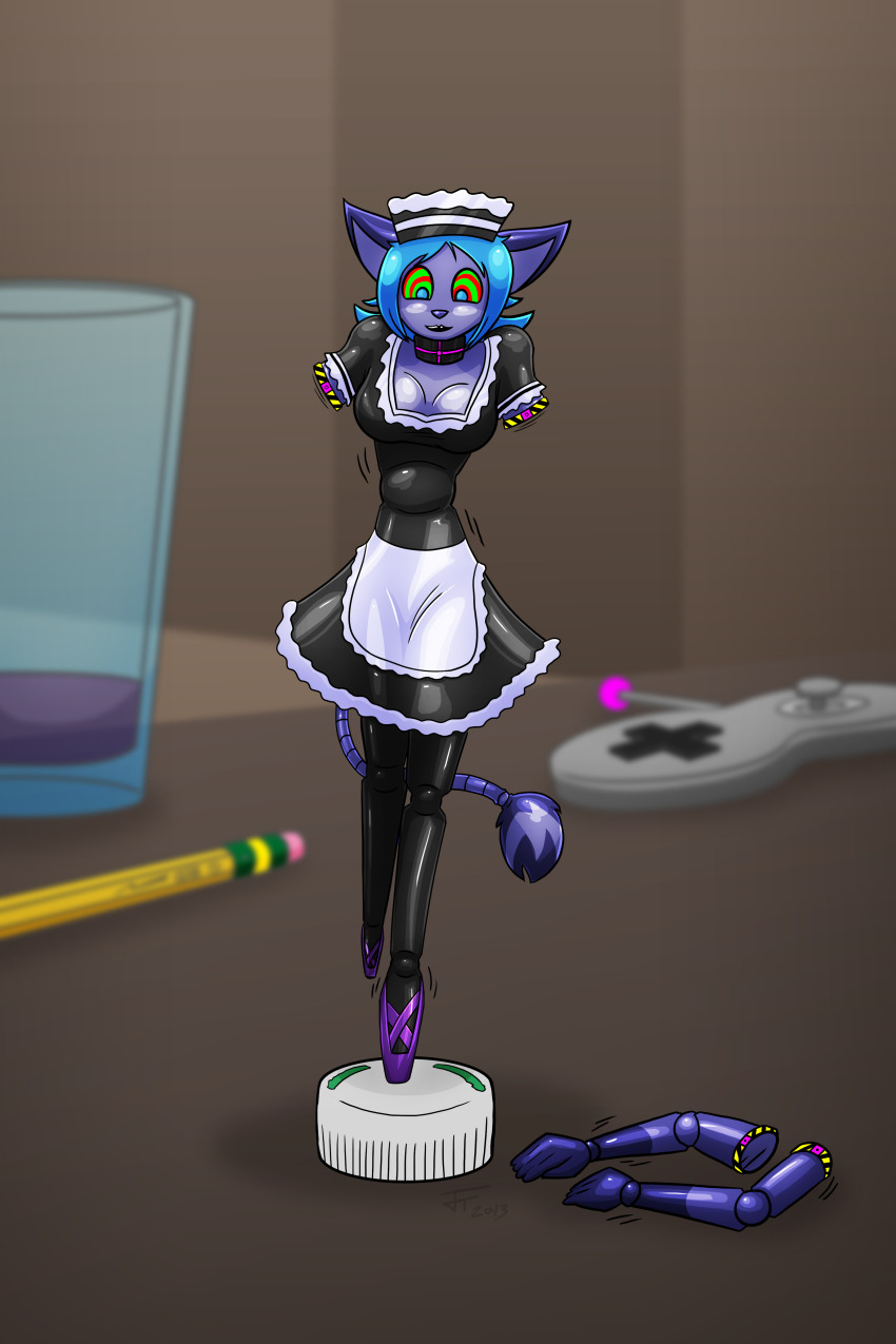 absurdres blue_hair collar furry happy_trance jasentamiia kaa_eyes maid robot tech_control