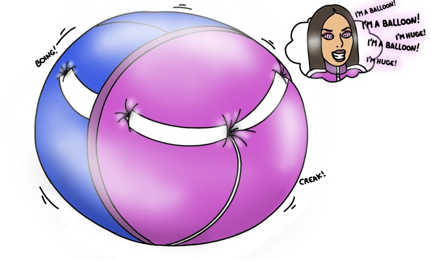 balloon cynthia_(pumpedup00) female_only femsub happy_trance inflation mantra original pumpedup00 ring_eyes solo tan_skin thought_bubble tracksuit white_background
