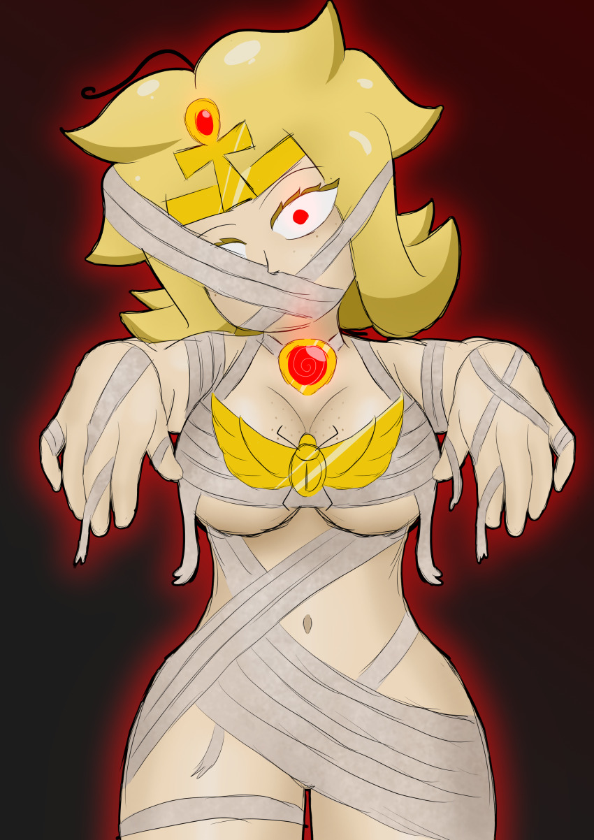 blonde_hair cleavage egyptian femsub freckles hypnovember jewelry mummification mummy onorgasmic original red_eyes sunny_breeze_(onorgasmic) tagme zombie_walk