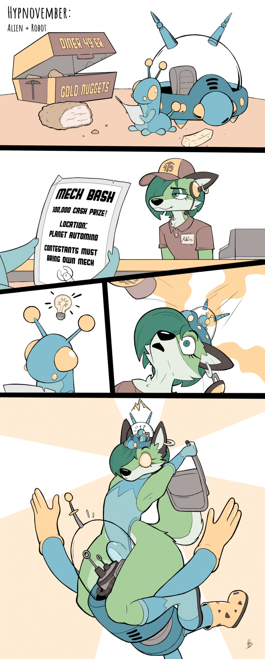 alien comic empty_eyes fox_boy furry helmet hypnodoe hypnovember leotard male_only malesub original tech_control