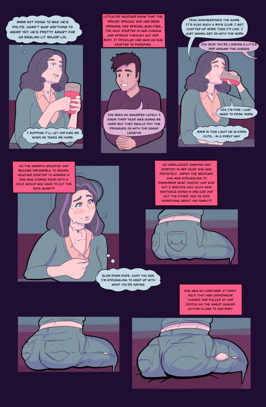 ass_expansion bimbofication brain_drain breast_expansion comic femsub hypnotic_drink mana_omega original pink_hair