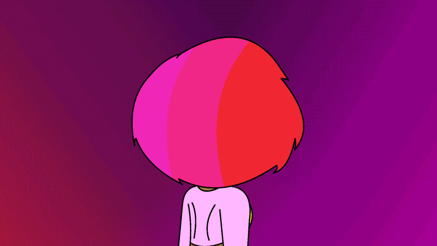 androgynous_sub angel_girl animated animated_gif bare_shoulders beverly_chalkydri_(hypnoscream) cleavage_cutout eyebrows_visible_through_hair eyelashes eyeshadow fangs femdom gradient_background hypnoscream hypnotic_eyes large_breasts leotard multicolored_hair original pink_skin pov_sub smile spiral_eyes underboob yellow_eyes