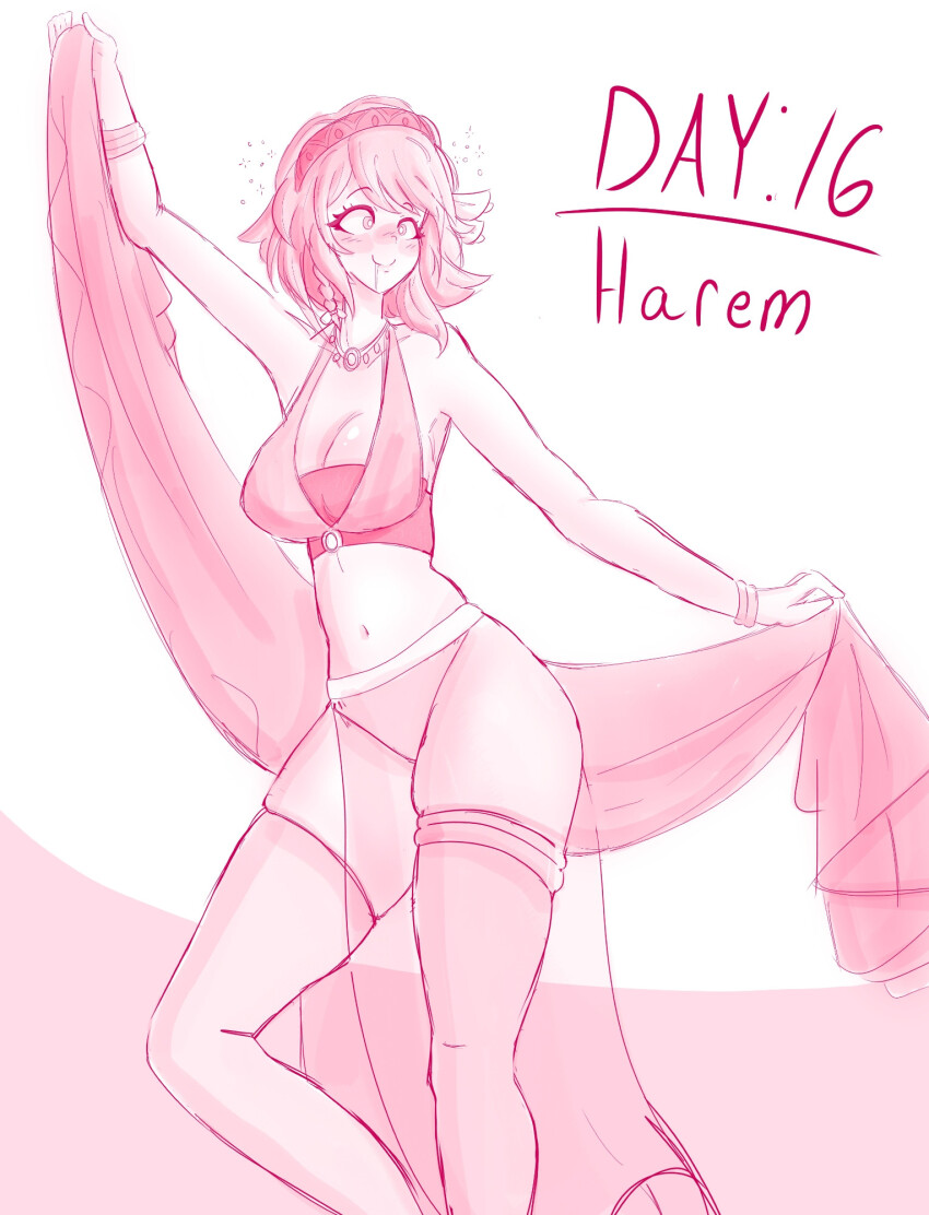 a_singular_fish armpits arms_above_head blush bra bracelet braid cleavage dancer dancing drool eyebrows_visible_through_hair female_only femsub fire_emblem fire_emblem_engage hair_band hair_ribbon happy_trance hypnovember jewelry lapis_(fire_emblem) midriff navel necklace nintendo panties pink_eyes pink_hair see-through short_hair side_slits simple_background smile solo thick_thighs thighhighs thighs white_background wide_hips