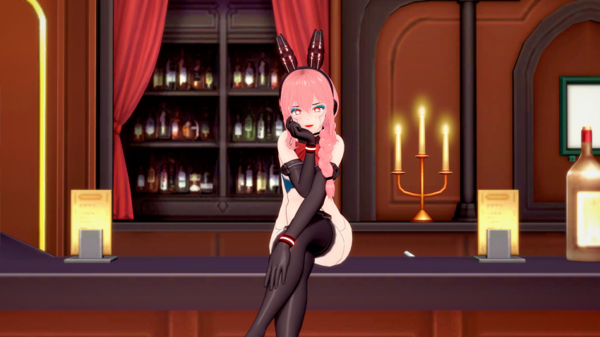 3d bunny_boy bunny_ears bunnybots_(milena) cat_boy collar cuffs eyeshadow femboy happy_trance jamie_(blakiee) koikatsu! long_hair male_only malesub milena navel opera_gloves original pink_hair posing red_eyes red_lipstick ribbon robot_boy robotization sitting tech_control thighhighs white_skin