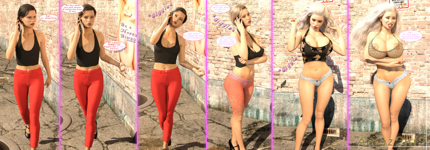 3d amaz2k12 before_and_after bimbofication blonde_hair brain_drain breast_expansion brown_hair comic femsub huge_breasts large_breasts original text transformation