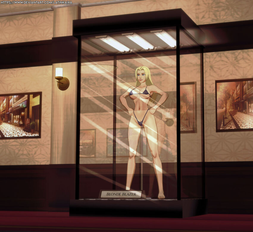 3d blonde_blazer blonde_hair dispatch_(game) empty_eyes femsub happy_trance large_breasts latinkaixa long_hair swimsuit