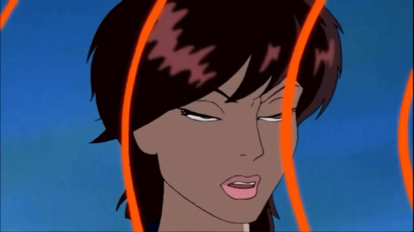 animated animated_gif biker_mice_from_mars brown_hair charley_davidson clothed dazed expressionless female_only femsub green_eyes open_mouth pink_lipstick screencast short_hair shrunken_irises