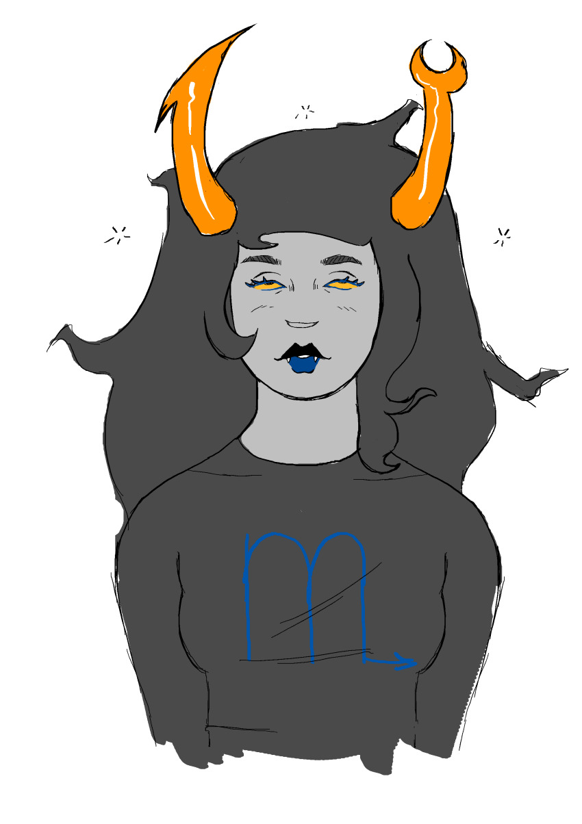 alien alien_girl artist_request black_hair clothed female_only femsub grey_skin homestuck horns ms_paint_adventures solo tagme vriska_serket