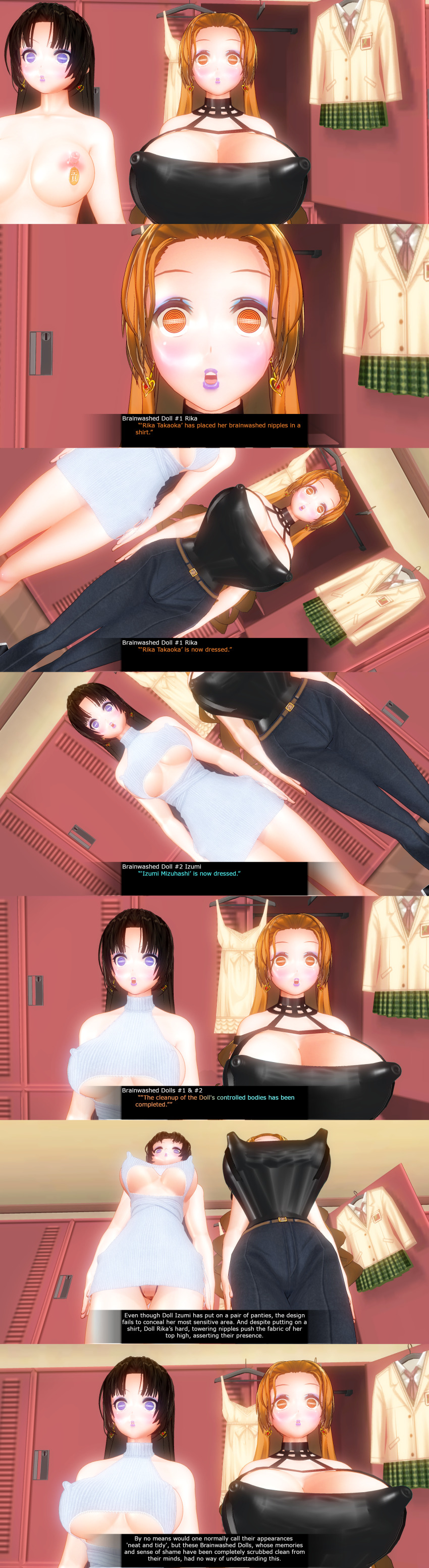 3d absurdres black_hair brown_hair custom_maid_3d_2 female_only femsub hard_translated huge_breasts izumi_(made_to_order) kamen_writer_mc long_hair multiple_girls multiple_subs rika_(made_to_order) sequence translated