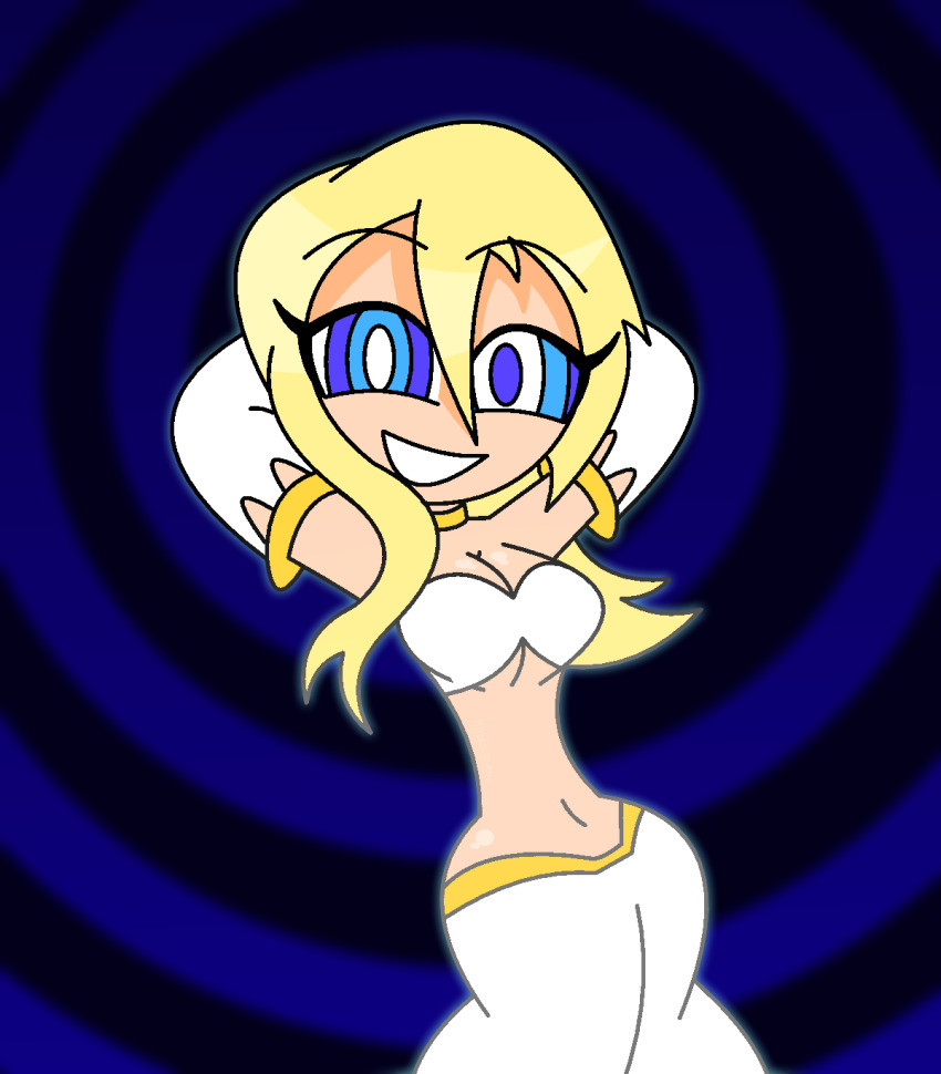 aged_up arm_warmers arms_above_head blonde_hair blue_background blue_eyes choker crop_top dancer dancing disney eyebrows_visible_through_hair eyelashes female_only femdom femsub gradient_background happy_trance harem_outfit hourglass_figure hypnoscream hypnotized_hypnotist kingdom_hearts large_breasts long_hair looking_at_viewer midriff namine navel pov_sub ring_background ring_eyes seductive_smile shiny_skin smile square_enix wide_hips